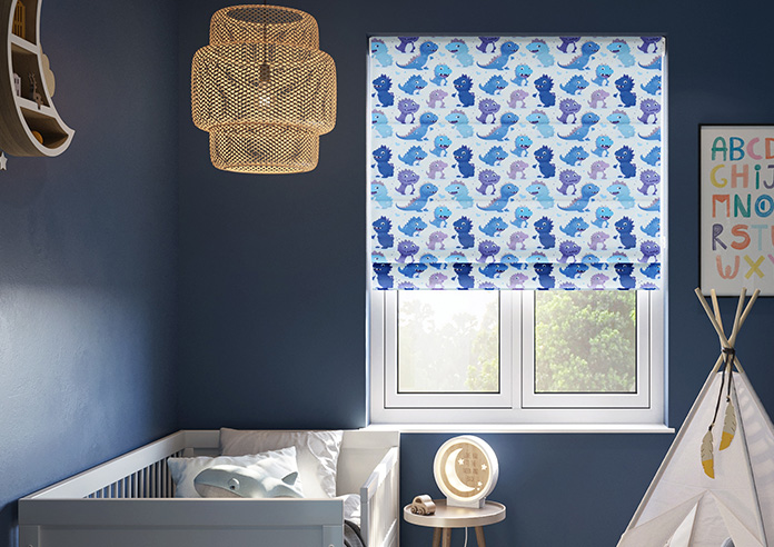 Roarsome, Blue - Twist&Fit Roman Blind - Image 3